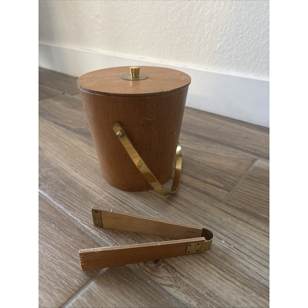 Vintage‎ Real Teak Wood Ice Bucket 60s KMC Danish Mid Century Modern 6" x 4.5"